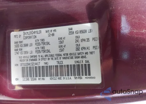 2001 Dodge Dakota Slt/Sport z USA, uszkodzony, nr VIN 1B7GG22NX1S214417